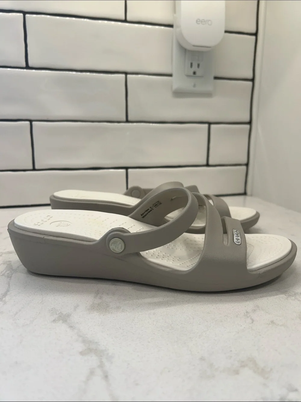 Crocs Patricia Wedge Sandals Grey / White Womens 7